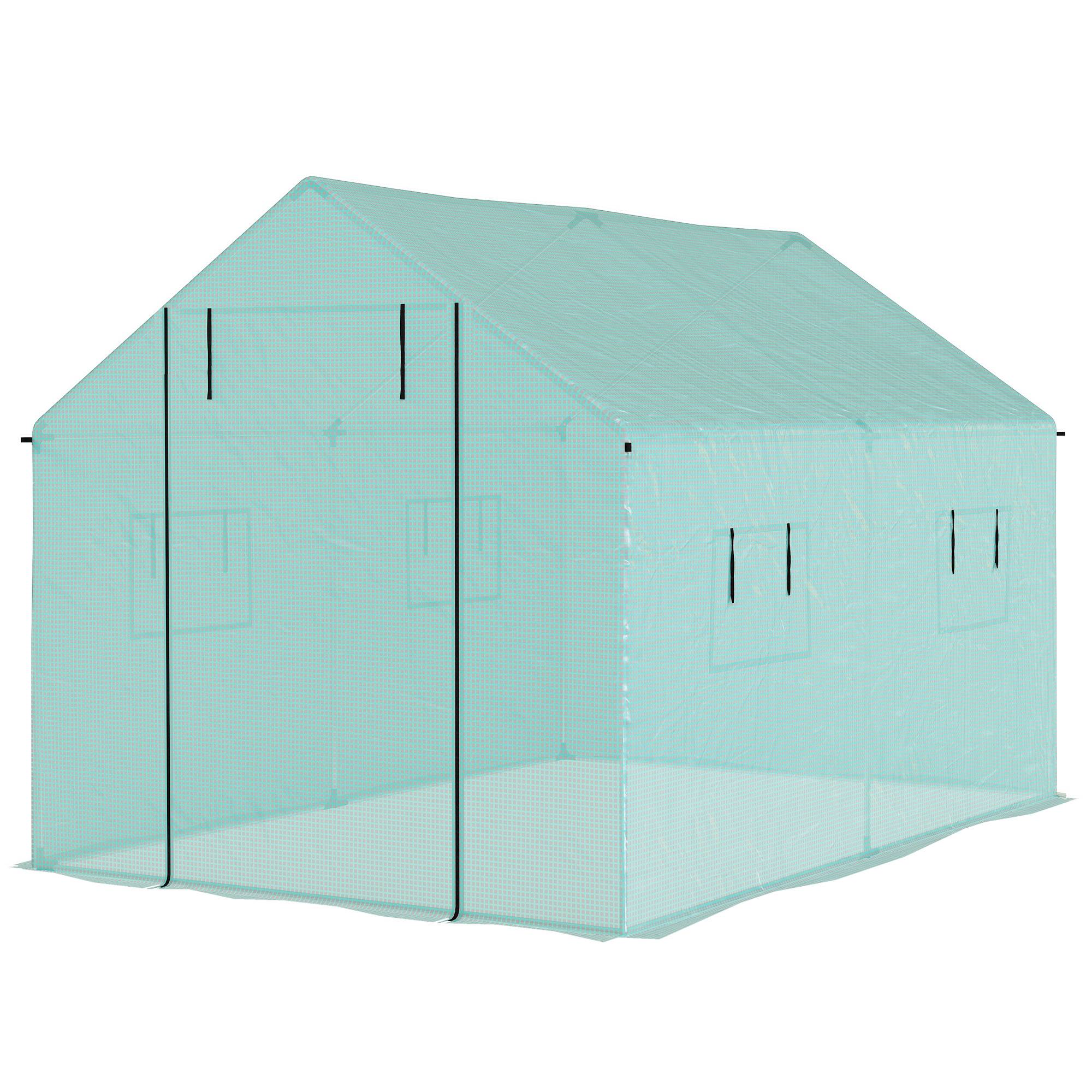 Sans Marque - Serre de jardin tunnel 2 x 3m, 6m² avec porte enroulable, 4 fenêtres, - Acier galvanisé PE Haute densité Vert - Image 2