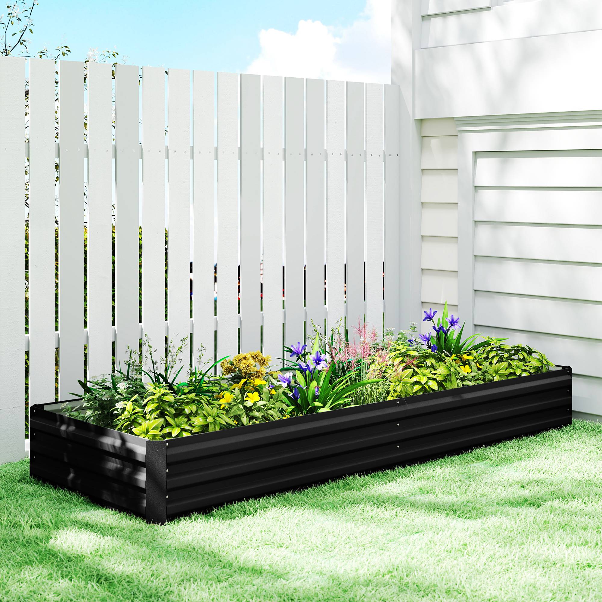 Sans Marque - Carré potager jardin rectangulaire extérieur 241x90,5x30 cm tôle acier ondulée noir - Image 3