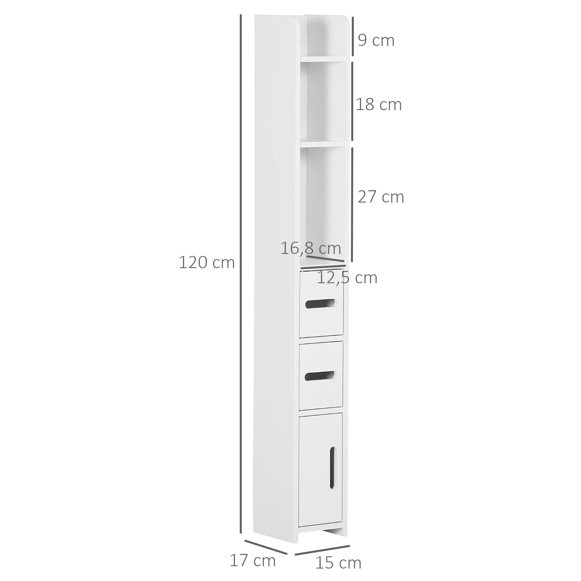Colonne blanche avec 3 portes et 3 étagères, meuble rangement gain de place salle de bain cuisine 15x17x120 cm - Image 5