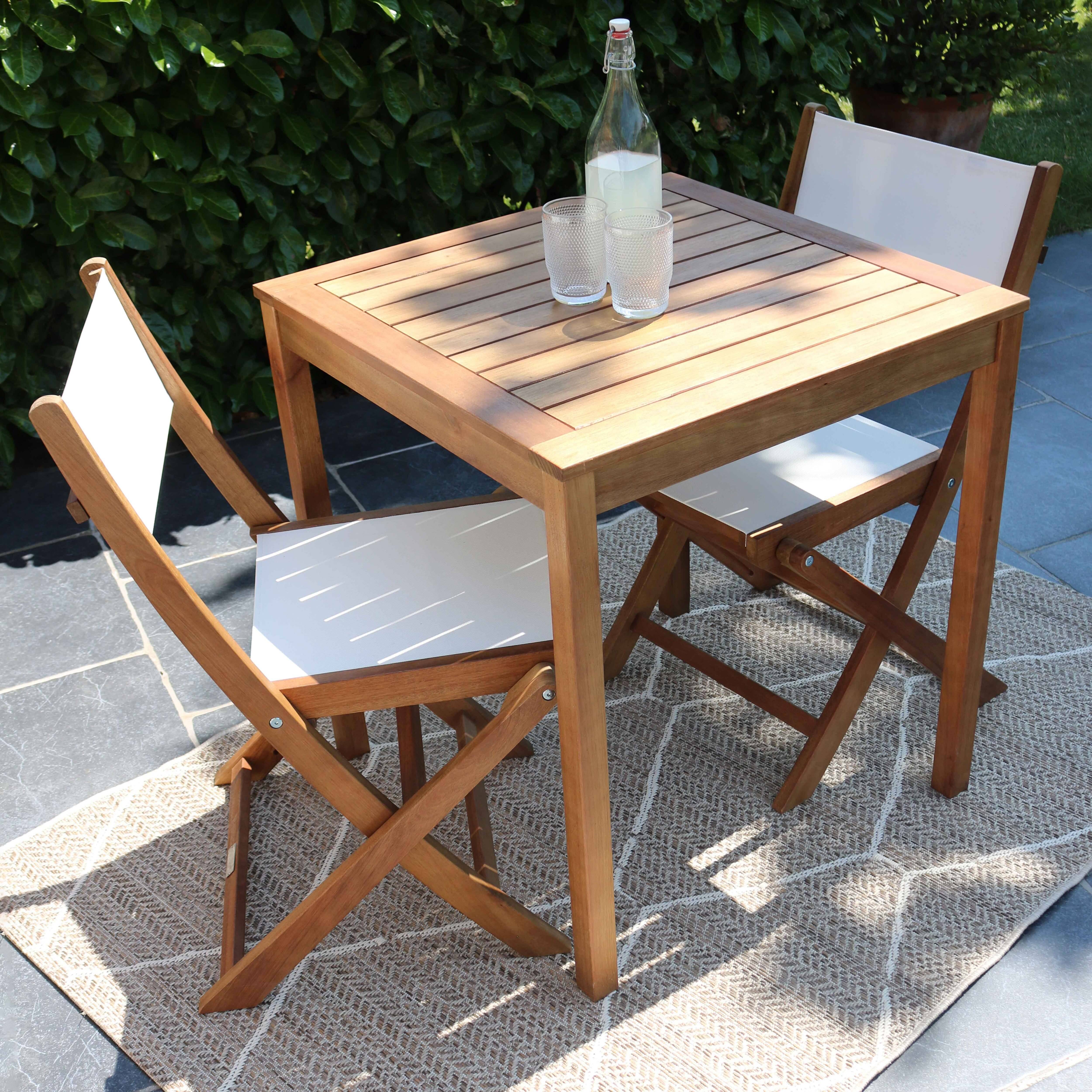 Oviala - Ensemble table et 2 chaises pliantes en textilène et eucalyptus blanc Sete - Oviala - Image 2