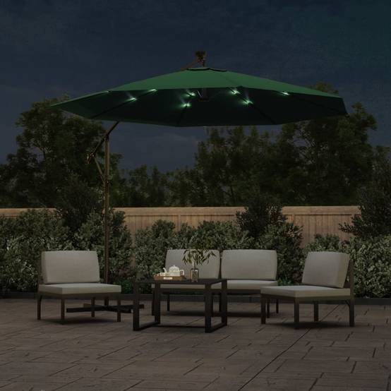Parasol de jardin | Parasol d'extérieur | Parasol avec éclairage LED 300 cm Poteau en métal Vert Maison Chic - Image 3