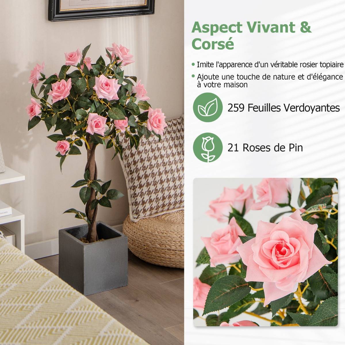 Maison Chic - Plante Artificielle en Pot Remplies de Ciment 93CM avec 21 Roses Fausse Rosier à Fleurs avec Décoration Moderne pour Salon Balcon Bureau - Image 6
