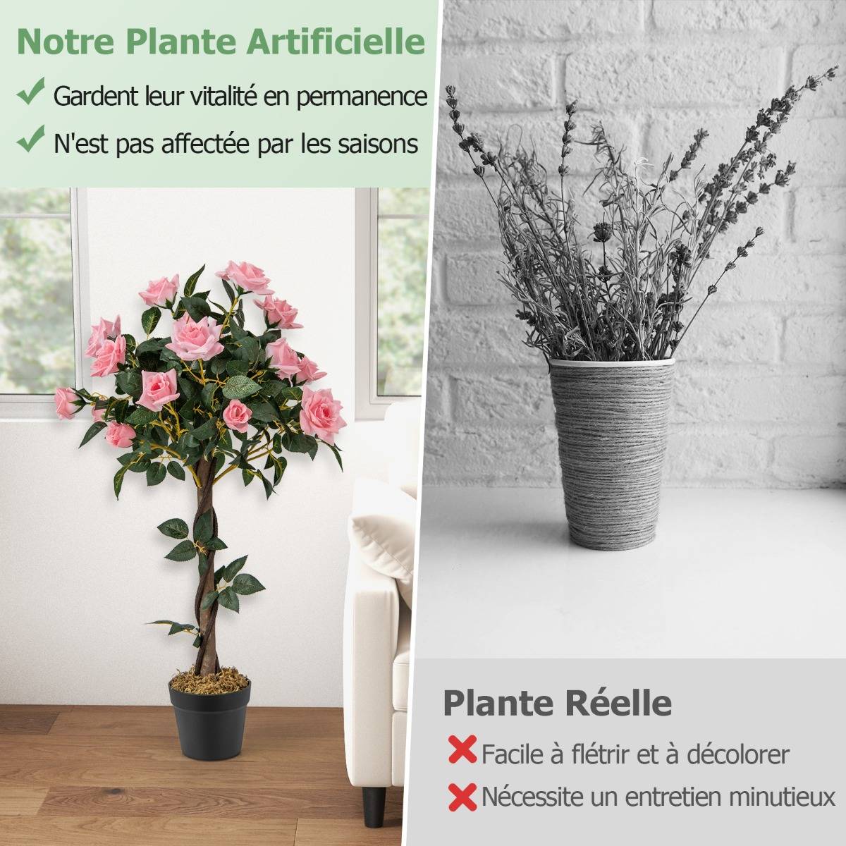 Maison Chic - Plante Artificielle en Pot Remplies de Ciment 93CM avec 21 Roses Fausse Rosier à Fleurs avec Décoration Moderne pour Salon Balcon Bureau - Image 8