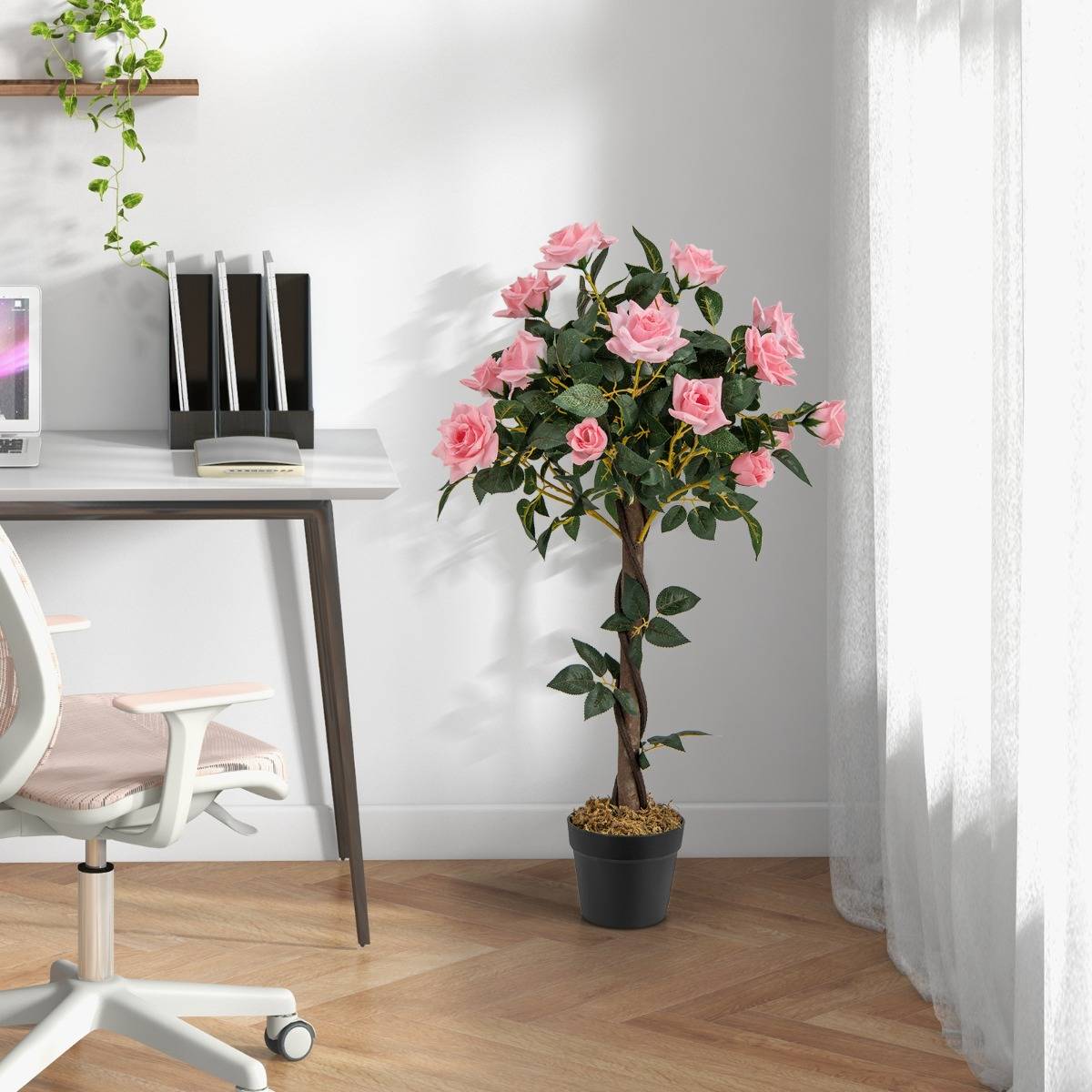 Maison Chic - Plante Artificielle en Pot Remplies de Ciment 93CM avec 21 Roses Fausse Rosier à Fleurs avec Décoration Moderne pour Salon Balcon Bureau - Image 2
