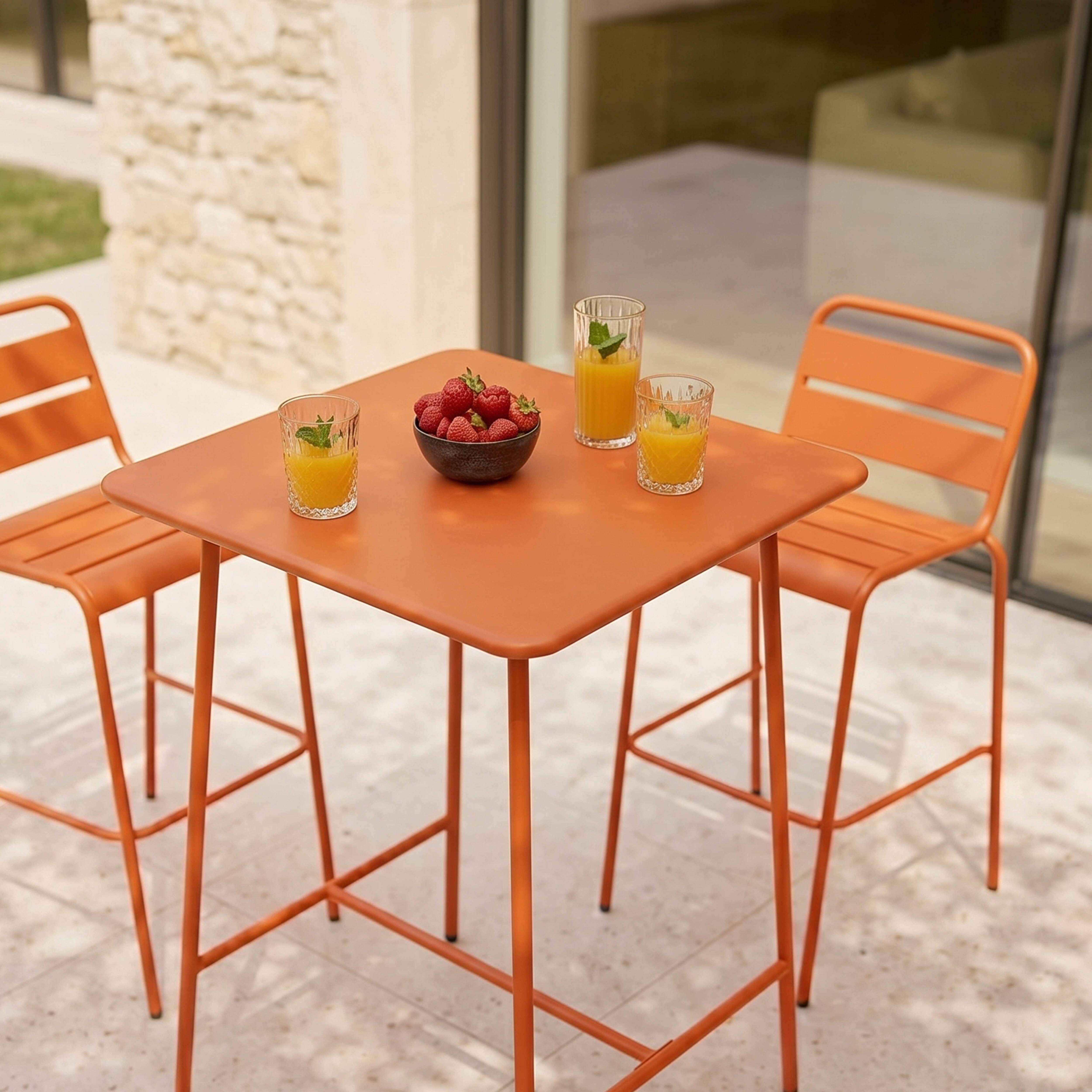 Oviala - Ensemble table de bar et 2 chaises hautes en métal orange Palavas - Oviala - Image 3