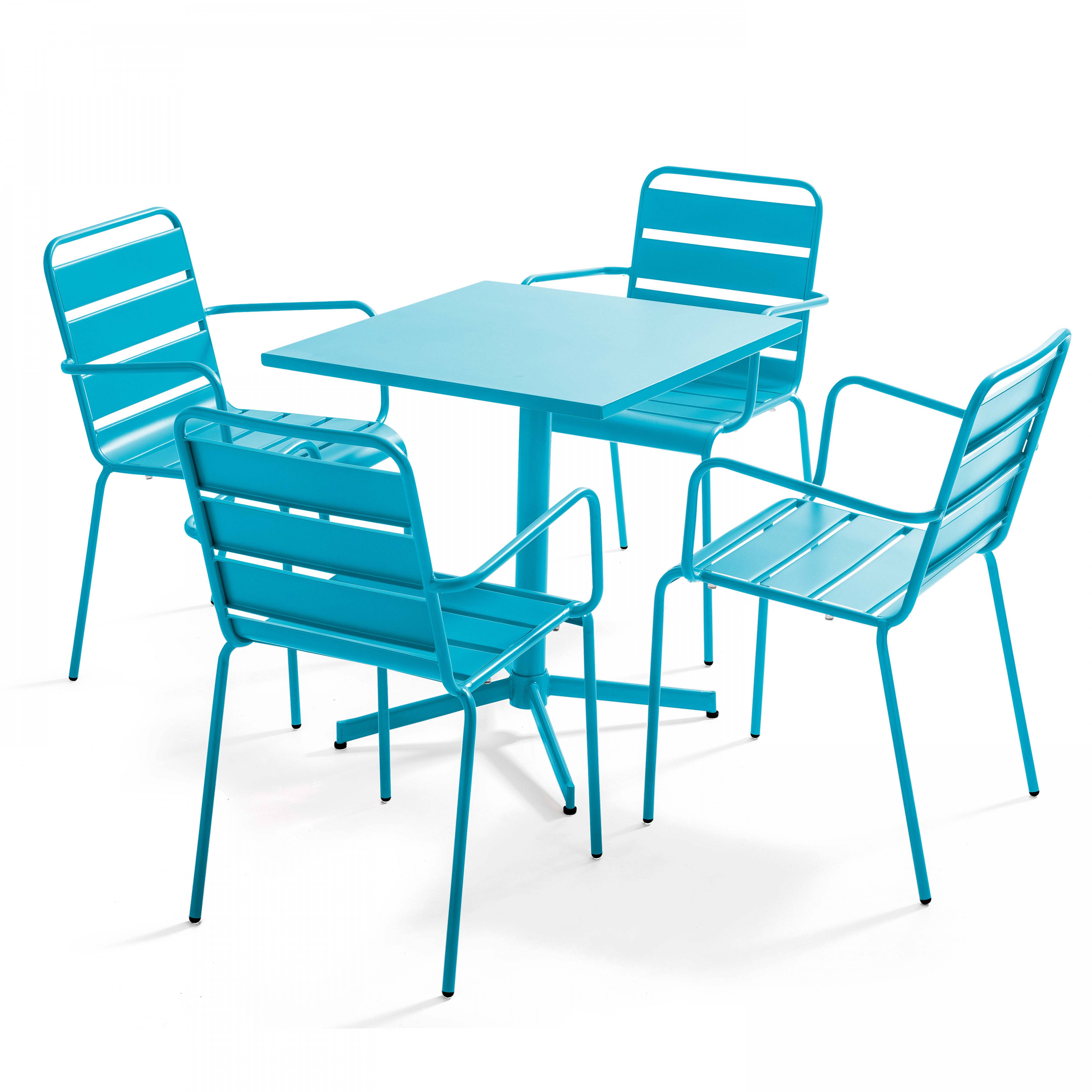 Oviala - Ensemble table de jardin et 4 fauteuils en métal bleu Palavas - Oviala - Image 1