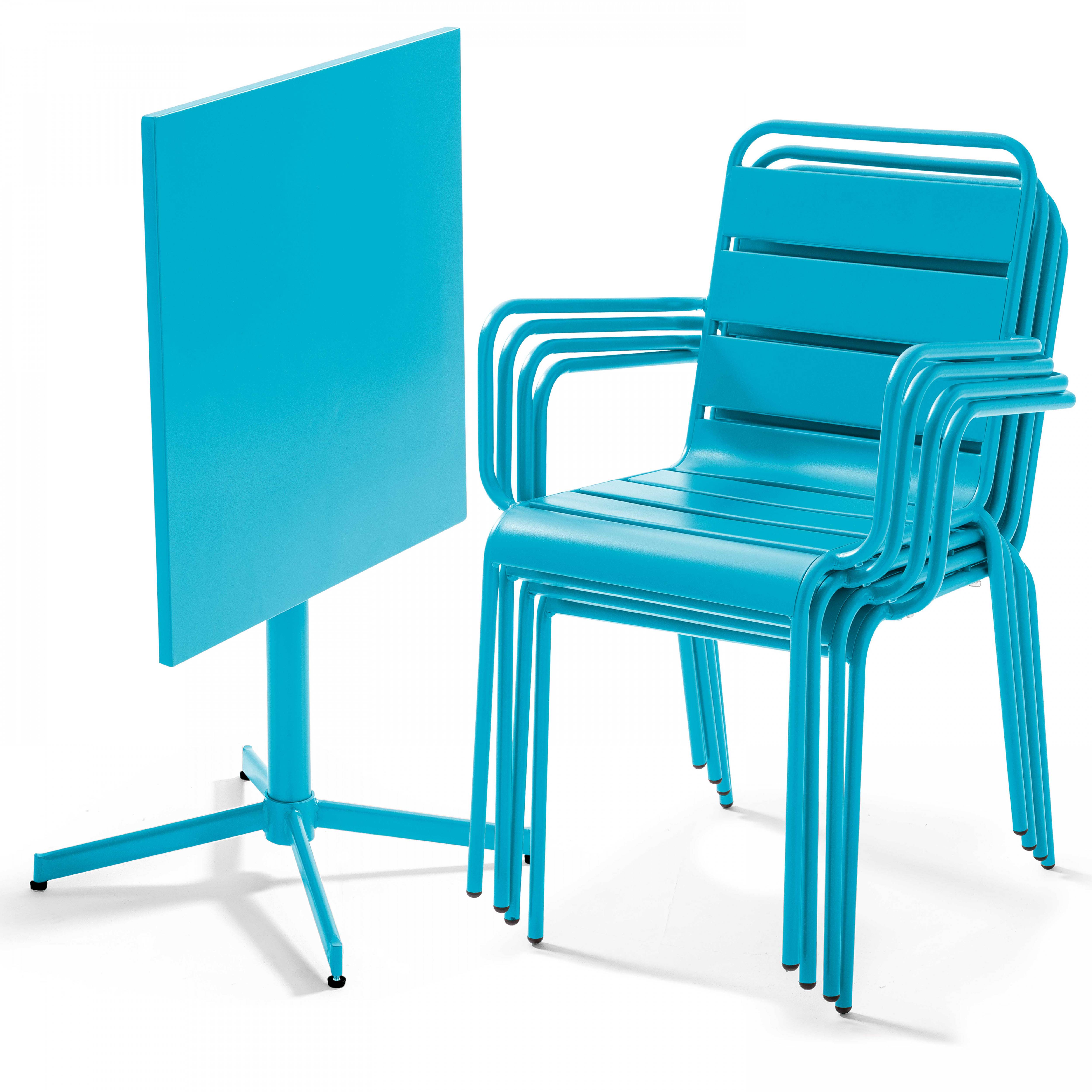 Oviala - Ensemble table de jardin et 4 fauteuils en métal bleu Palavas - Oviala - Image 3