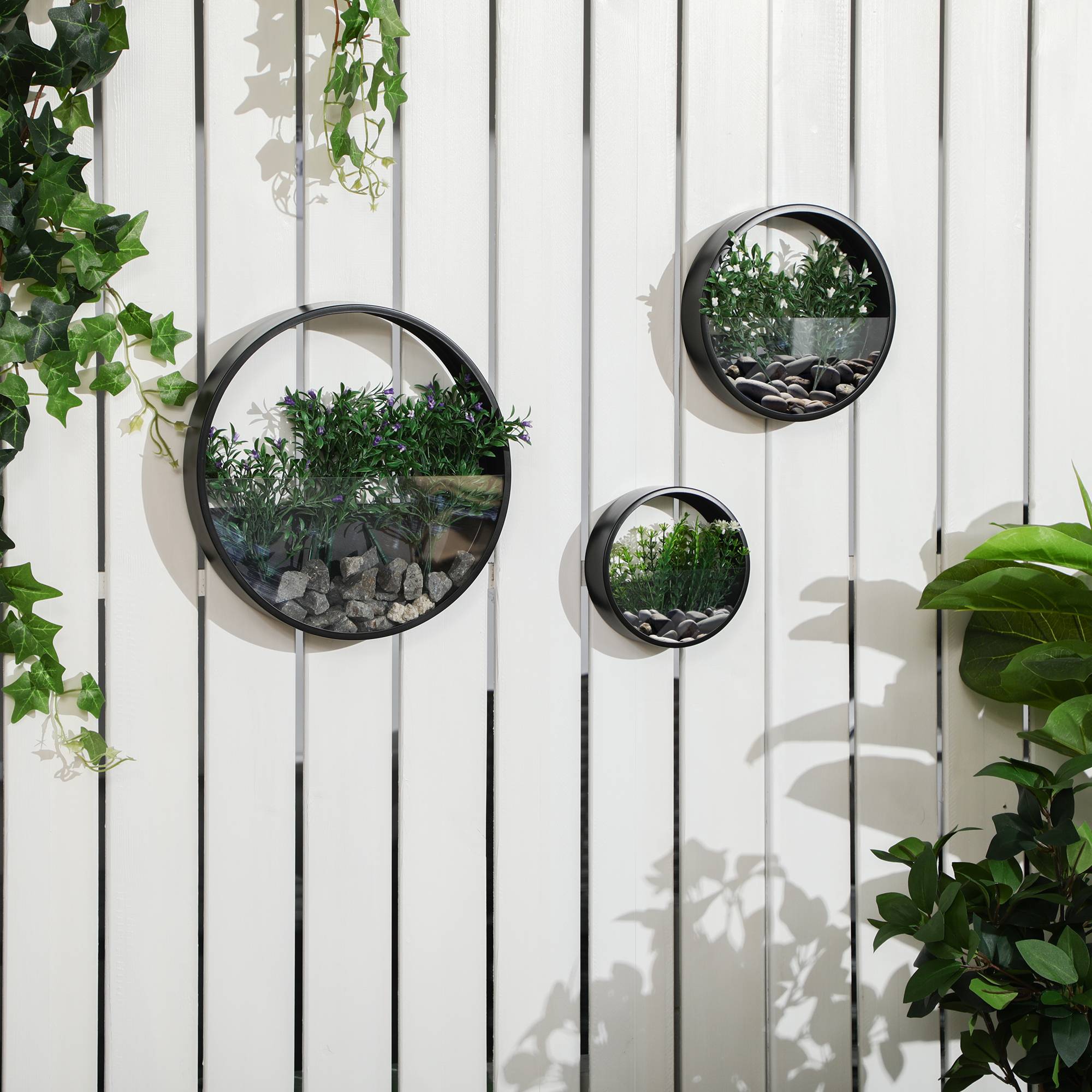 Lot 3 Jardinières Murales Acier pour Succulentes Décoration Empilable Noir - ComfortXL Outdoor Living