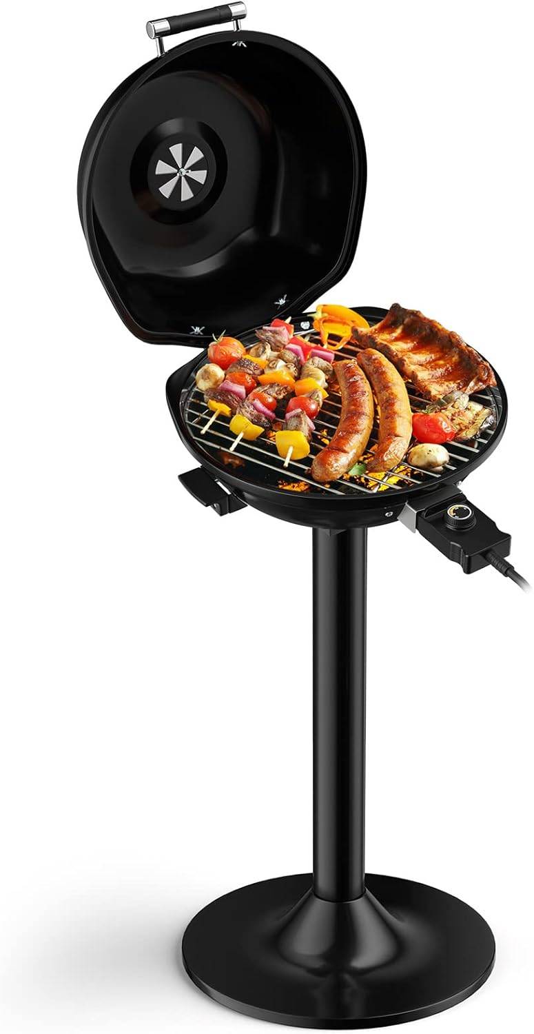 Barbecue Électrique Extérieur 1600 W, Grill Portatif sur Pied avec Grille Amovible Antiadhésive Température Réglable, Idéal pour Cuisson Balcon Terras - Image 1