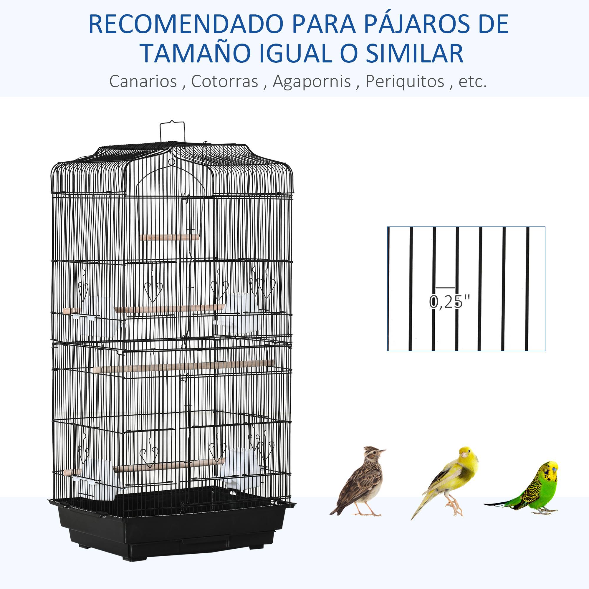 Cage à oiseaux en métal Pajarera avec 4 mangeoires, 3 perchoirs Columpio et plateau amovible 46,5 x 35,5 x 92 cm Noir - Image 9