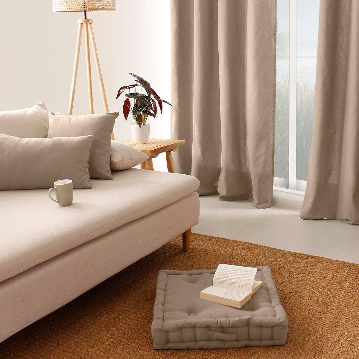Enjoy Home - Coussin de Sol Uni "Panama" 50x50cm Naturel - Image 5