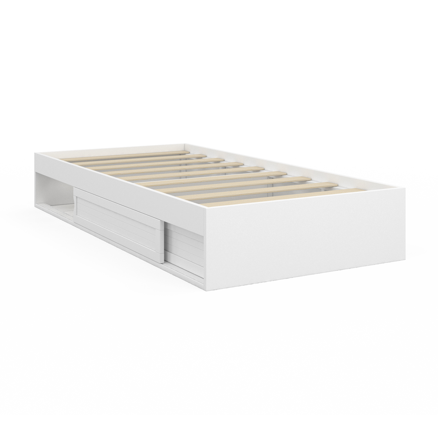 Cadre de lit simple SALEM avec rangement et sommier 90 x 190 CM blanc - Image 3