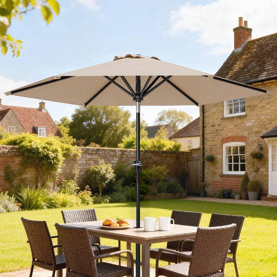 Parasol de jardin inclinable Ø230 x 216 cm, ouverture manuelle, imperméable, couleur kaki, pour terrasse et piscine - Image 3