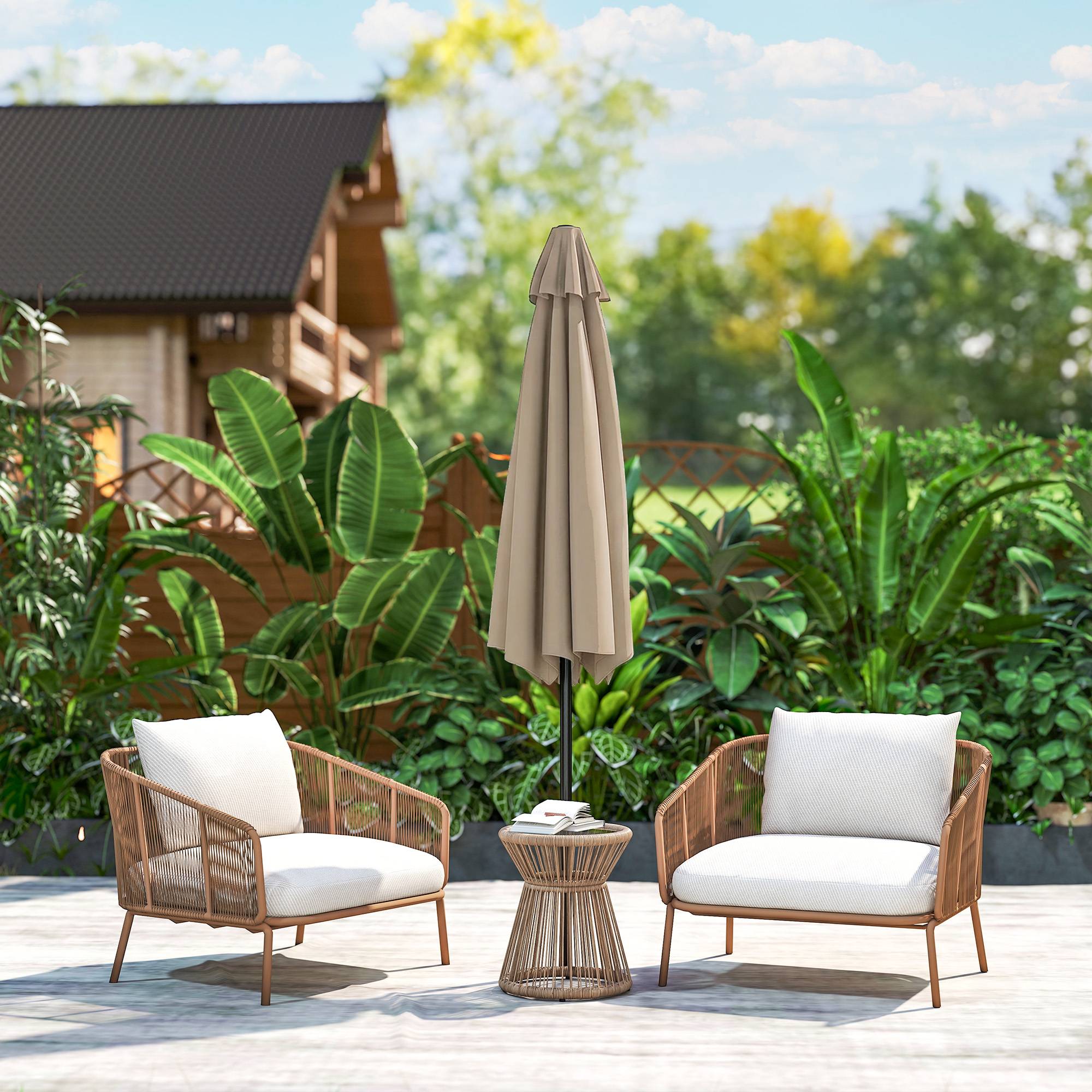 Parasol de jardin inclinable Ø230 x 216 cm, ouverture manuelle, imperméable, couleur kaki, pour terrasse et piscine - Image 10