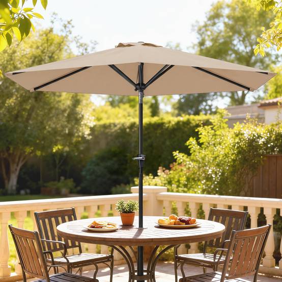 Parasol de jardin inclinable Ø230 x 216 cm, ouverture manuelle, imperméable, couleur kaki, pour terrasse et piscine - Image 4