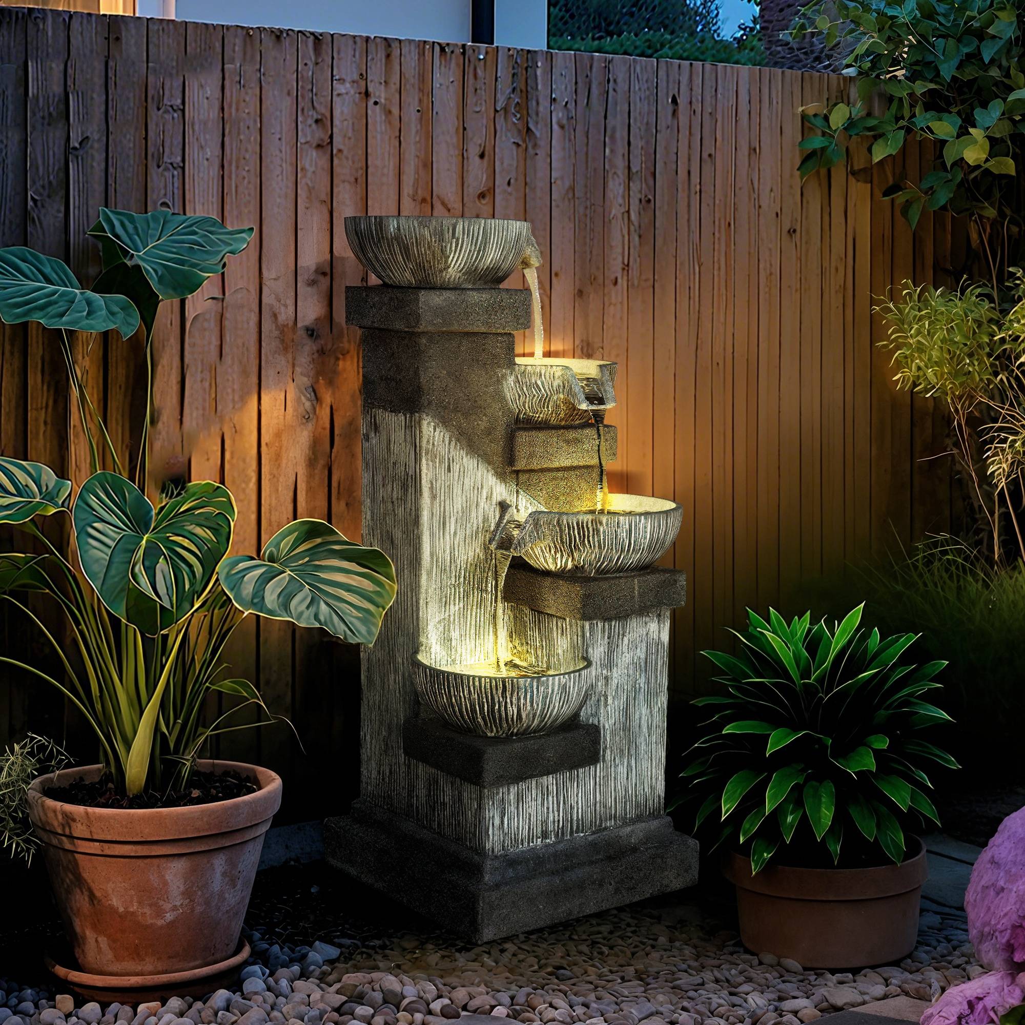 Fontaine de jardin résines gris 38 x 36 x 85 cm - PANGIVO - Image 4