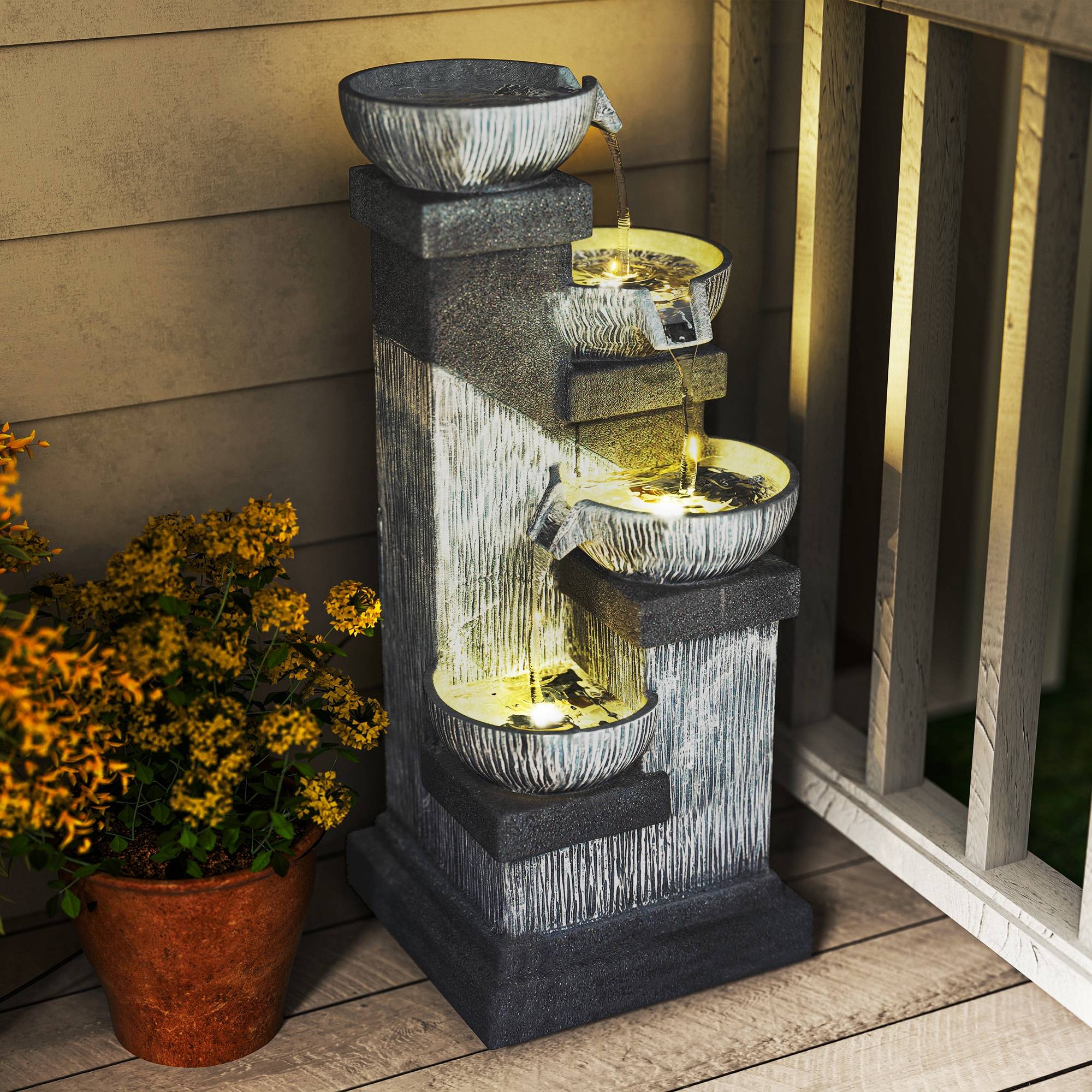 Fontaine de jardin résines gris 38 x 36 x 85 cm - PANGIVO - Image 1