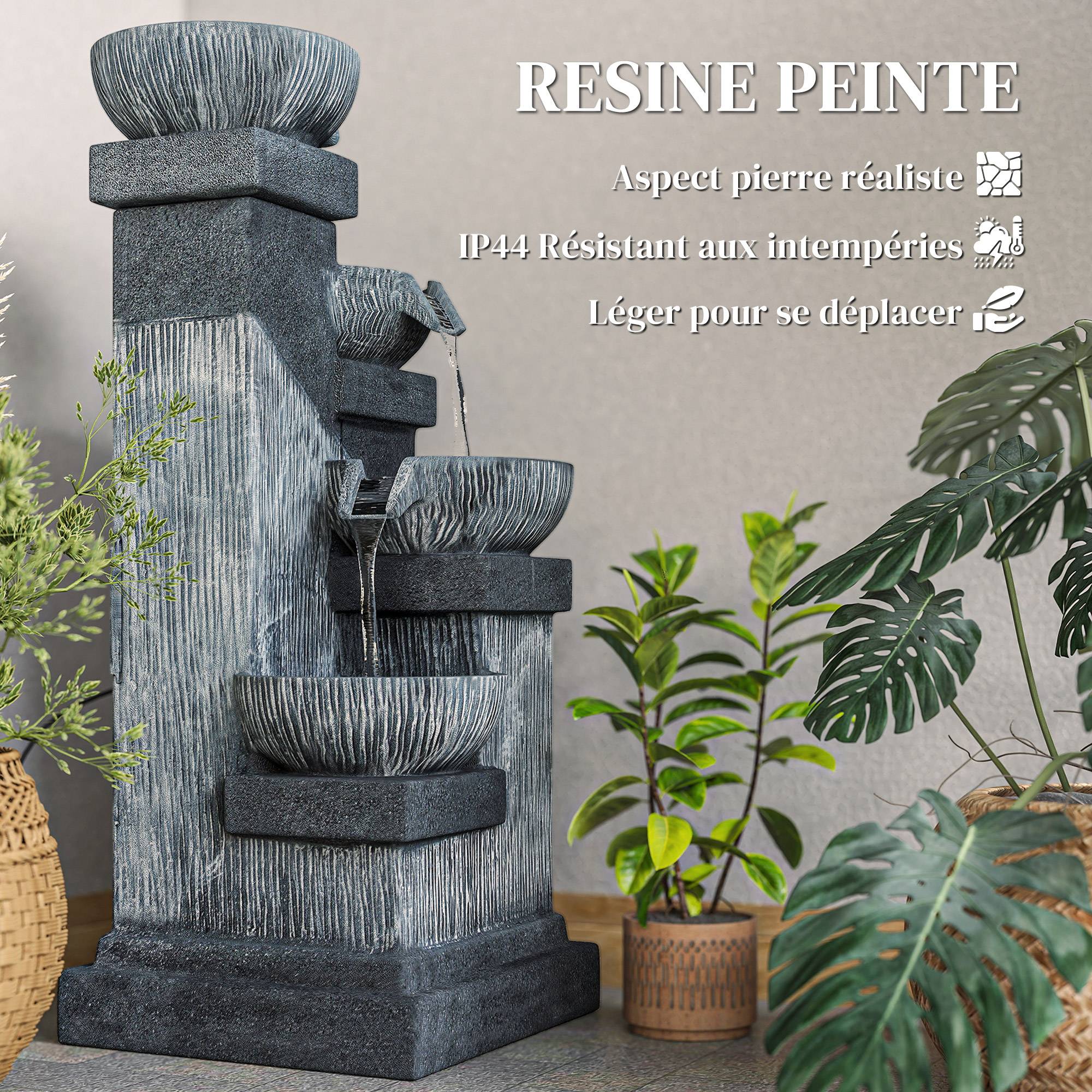 Fontaine de jardin résines gris 38 x 36 x 85 cm - PANGIVO - Image 8