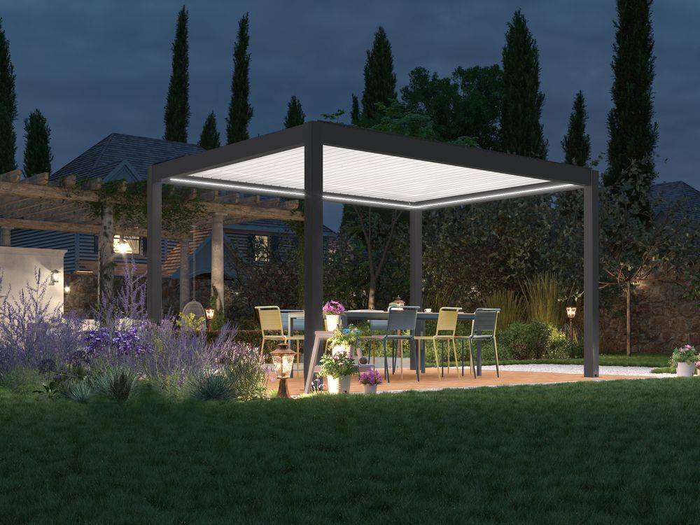 Proloisirs - Pergola bioclimatique autoportée Zéphir motorisée aluminium/lames - blanc - 3 x 4 m - Image 5