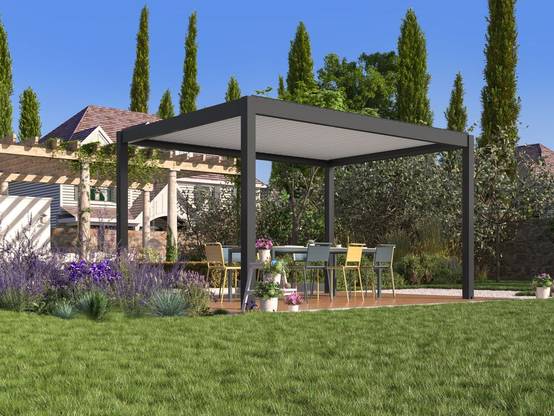 Proloisirs - Pergola bioclimatique autoportée Zéphir motorisée aluminium/lames - blanc - 3 x 4 m - Image 3