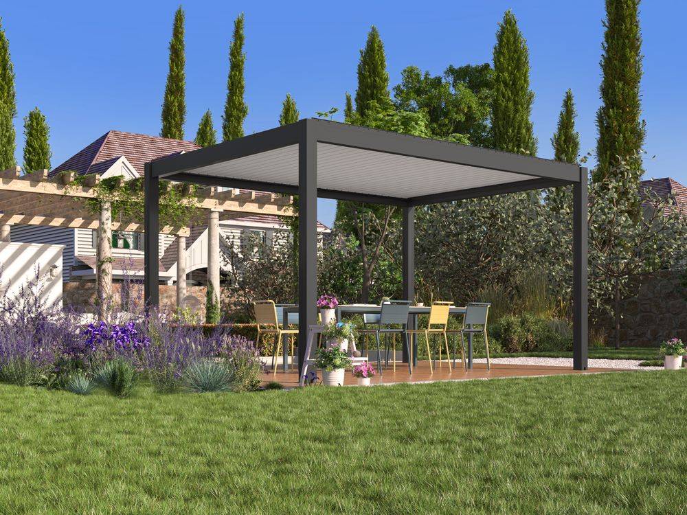 Proloisirs - Pergola bioclimatique autoportée Zéphir motorisée aluminium/lames - blanc - 3 x 4 m - Image 3
