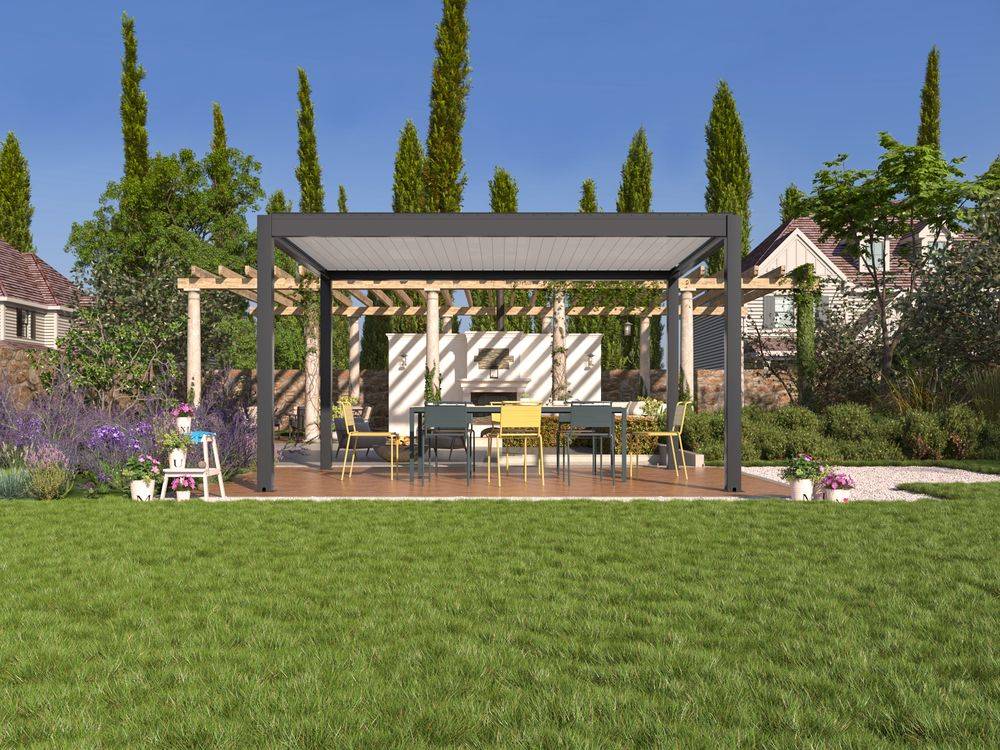 Proloisirs - Pergola bioclimatique autoportée Zéphir motorisée aluminium/lames - blanc - 3 x 4 m - Image 2