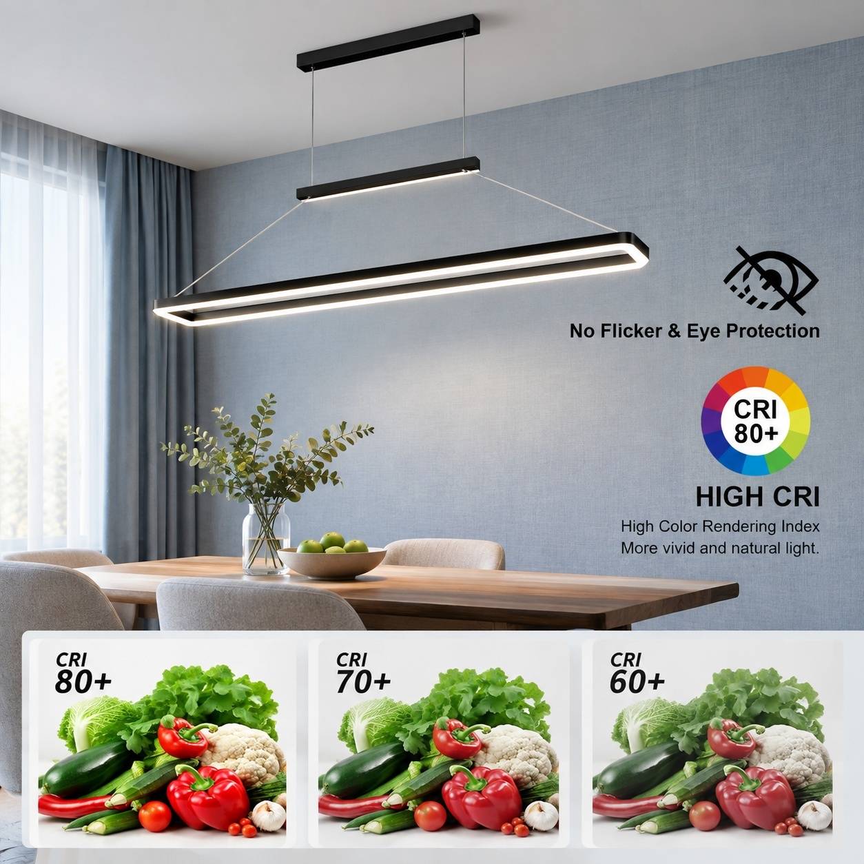Suspension LED Dimmable Télécommande pour Salle à Manger Noire - Image 4
