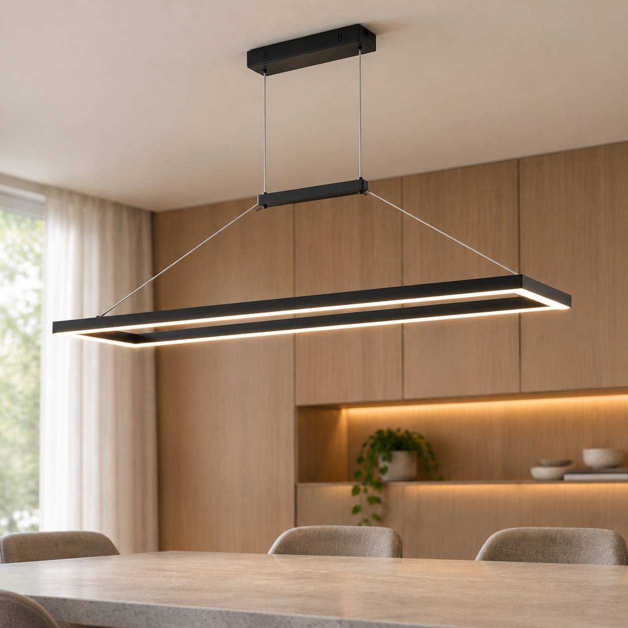 Suspension LED Dimmable Télécommande pour Salle à Manger Noire - Image 8