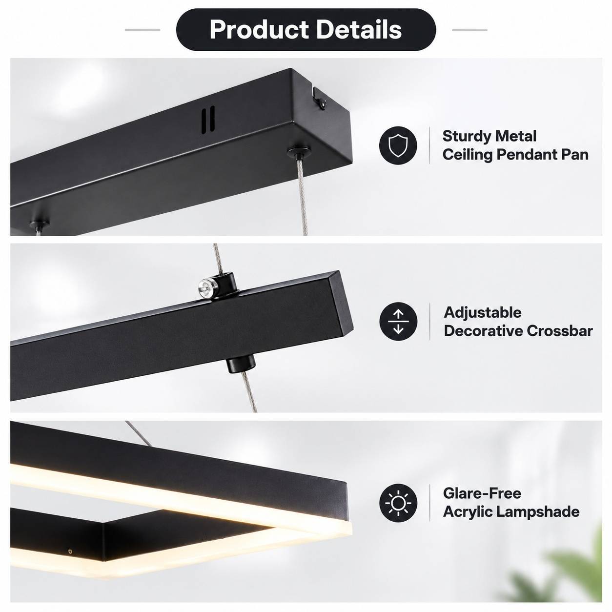 Suspension LED Dimmable Télécommande pour Salle à Manger Noire - Image 9