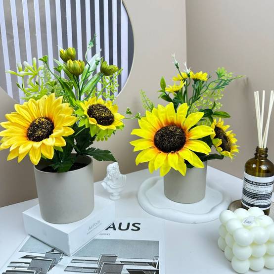 Tournesol Artificiel de Haute Qualité avec Pot Gris - Décoration Réaliste pour Intérieur - L - Lytech - Image 2