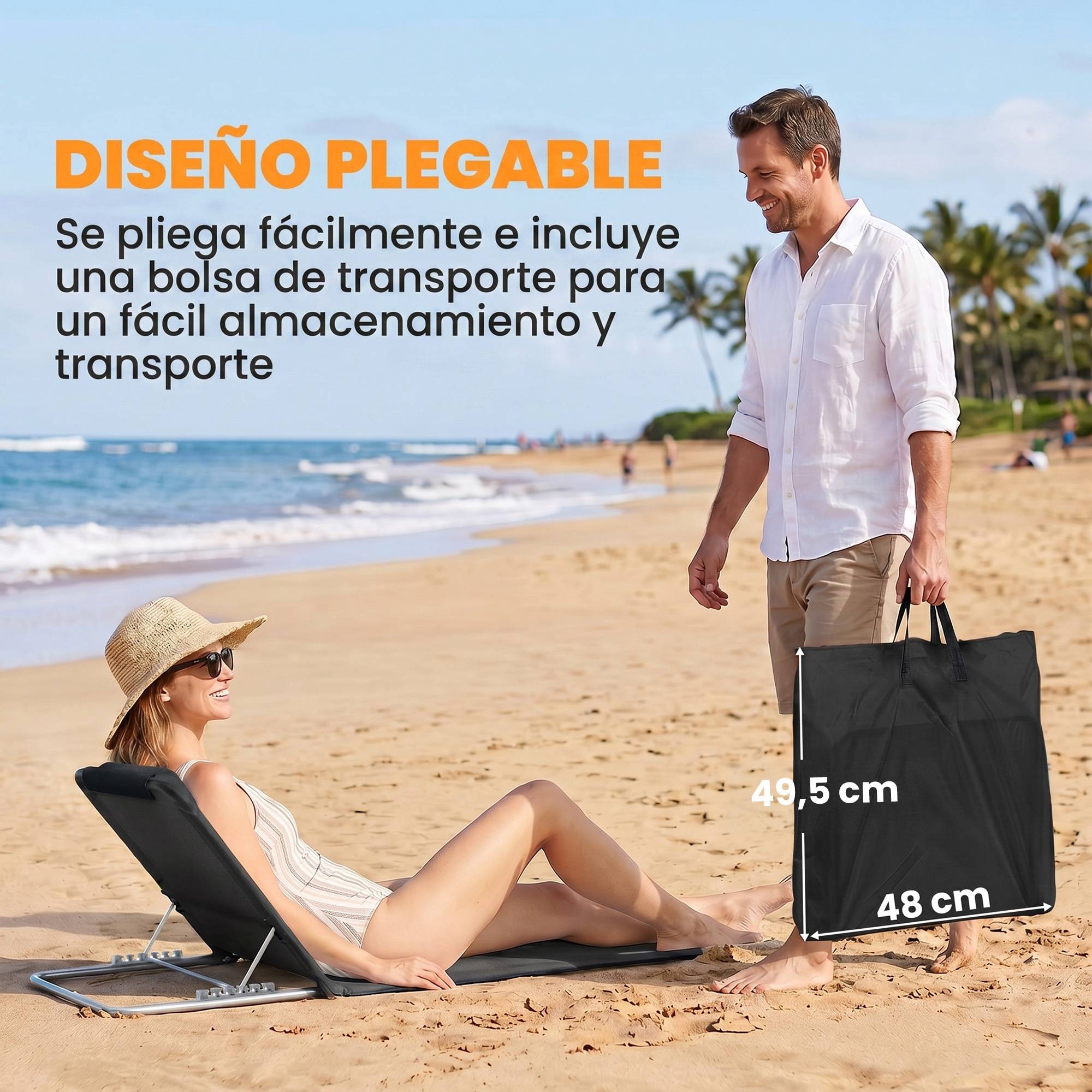 Ensemble de 2 matelas de couchage avec dossier inclinable 5 positions, appui-tête et sac de transport 134 x 48 x 33-43 cm Noir - Image 9