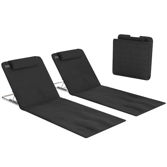 Ensemble de 2 matelas de couchage avec dossier inclinable 5 positions, appui-tête et sac de transport 134 x 48 x 33-43 cm Noir - Image 1