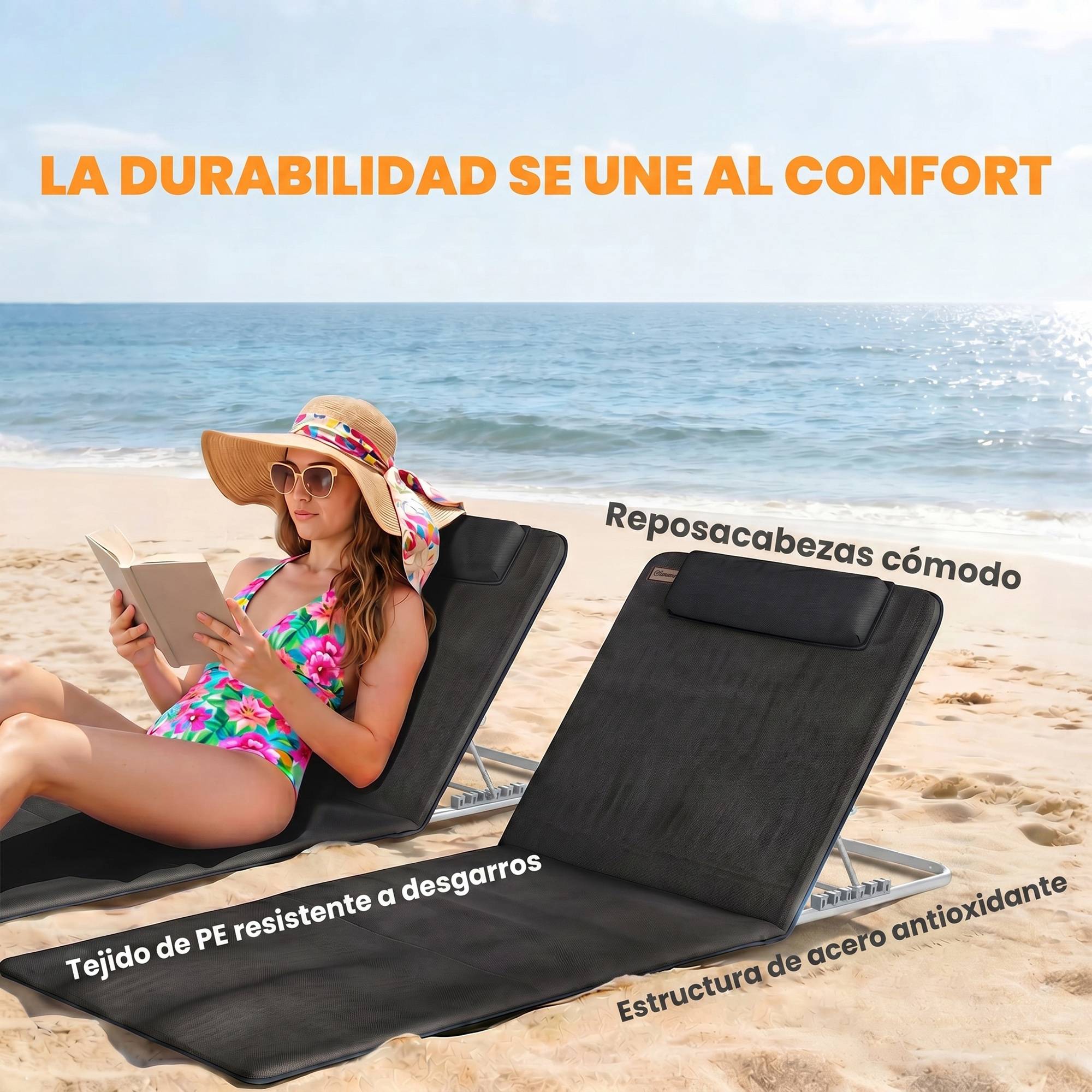 Ensemble de 2 matelas de couchage avec dossier inclinable 5 positions, appui-tête et sac de transport 134 x 48 x 33-43 cm Noir - Image 8