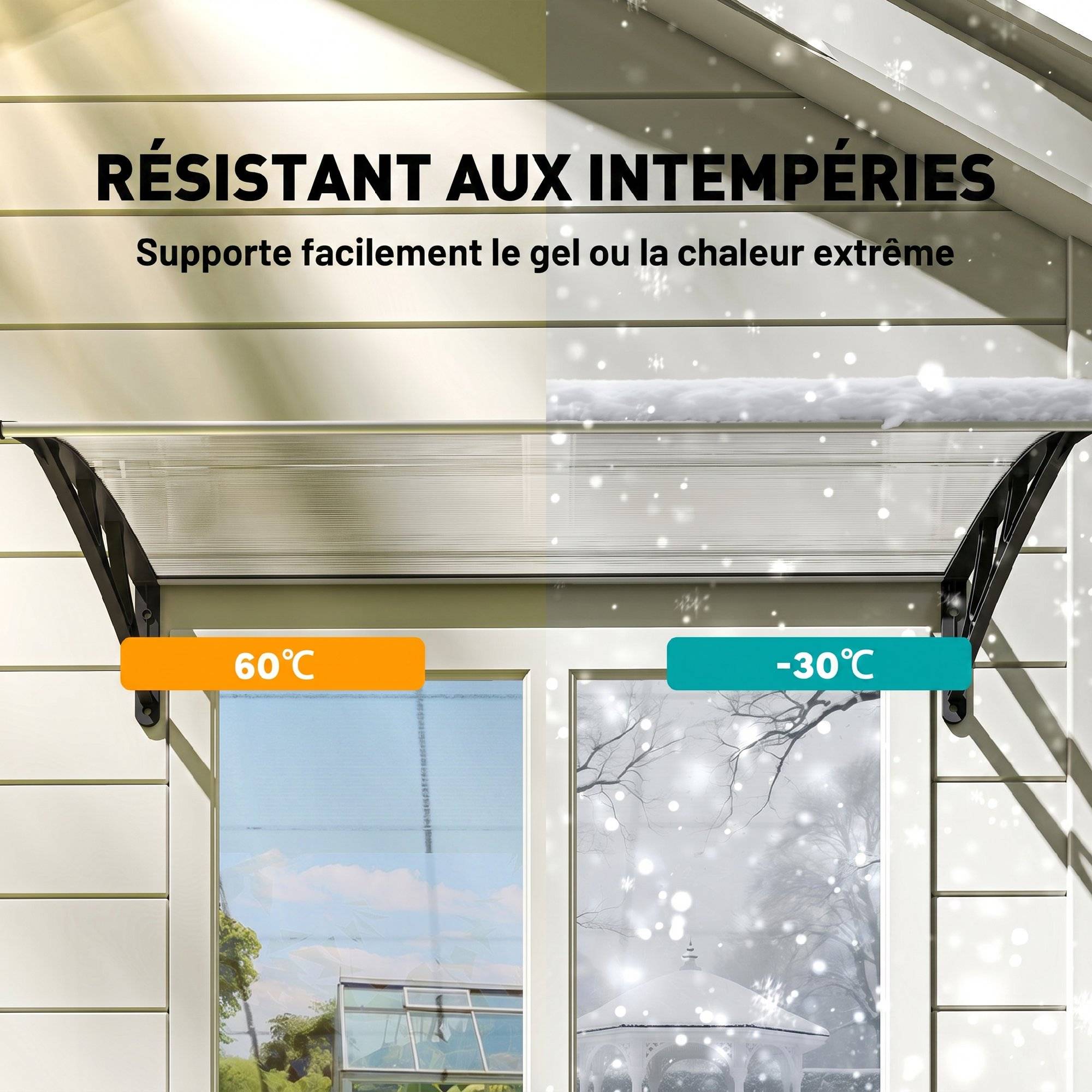 ComfortXL - Marquise de porte en polycarbonate transparent et aluminium 110 x 60 cm pour entrée et fenêtre protection UV - Image 6
