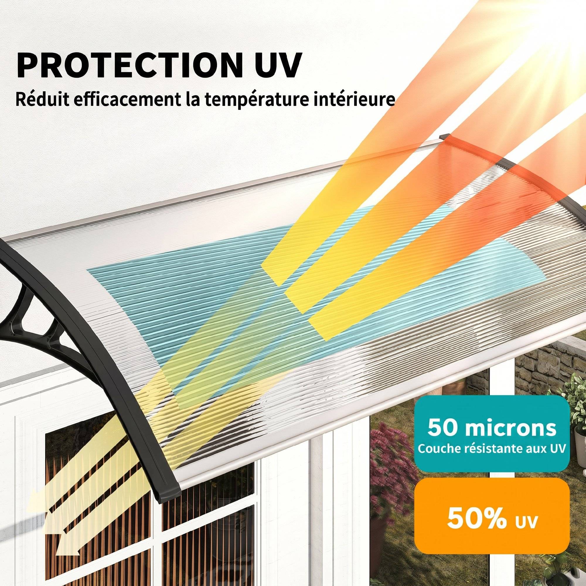 ComfortXL - Marquise de porte en polycarbonate transparent et aluminium 110 x 60 cm pour entrée et fenêtre protection UV - Image 4
