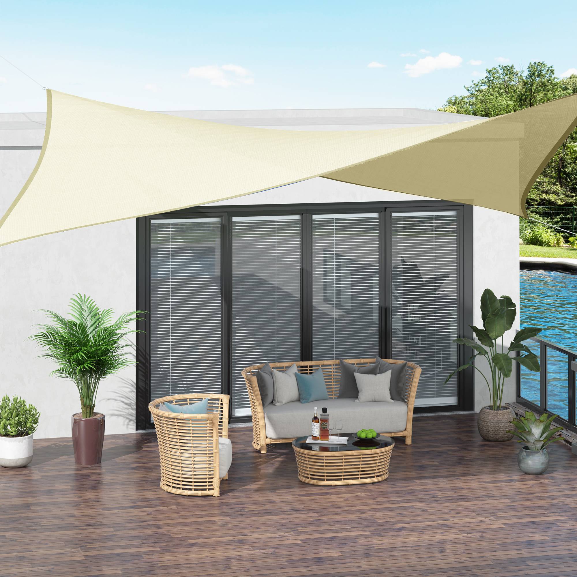 Voile d'ombrage Voile solaire - rectangulaire 3x4 m HDPE anti-UV Avec sac de rangement - crème fr227 - Image 4
