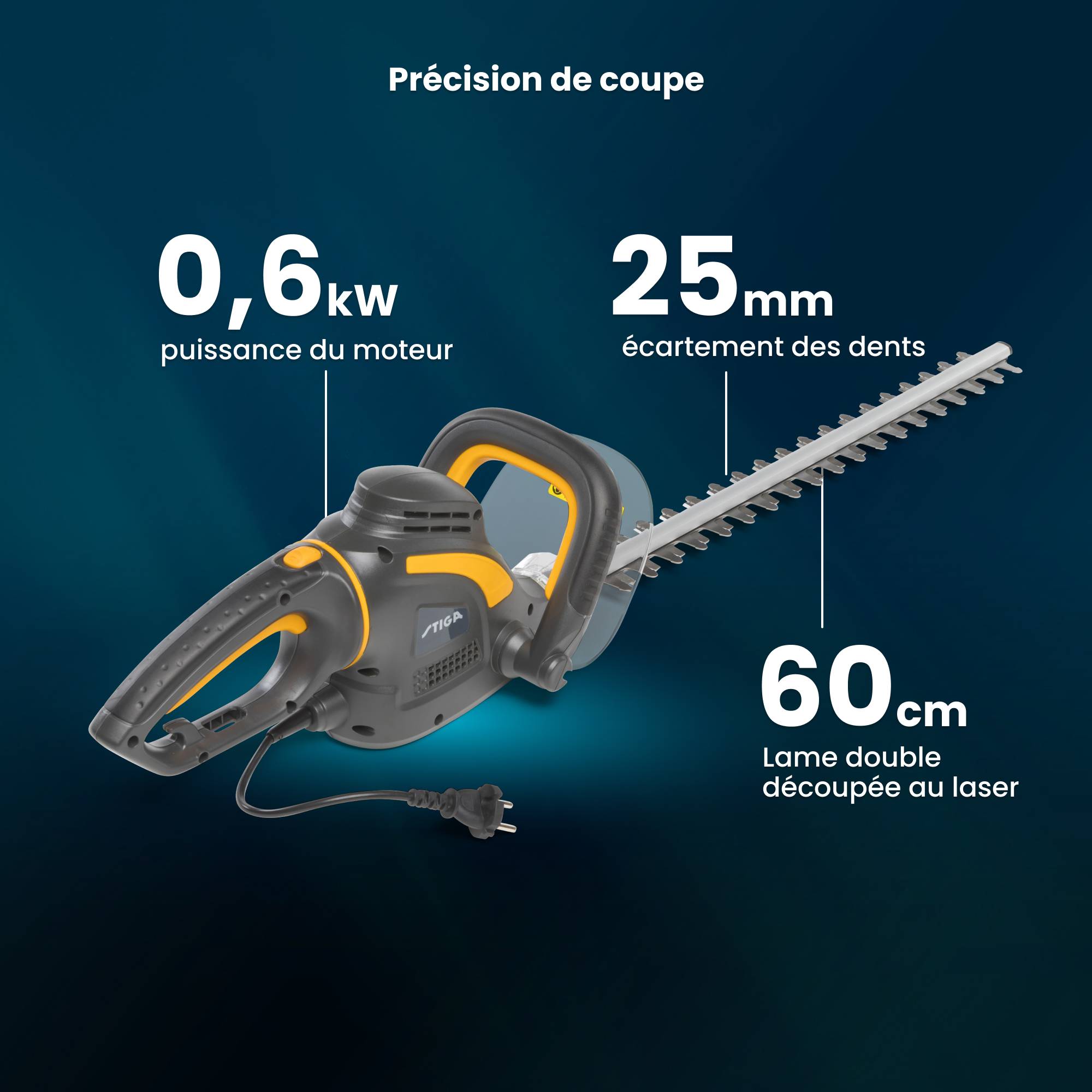 Stiga - Taille-haie HT 106c, moteur 600W, lame 60 cm, poignée pivotante, écartement dents 20 mm - STIGA - Image 4