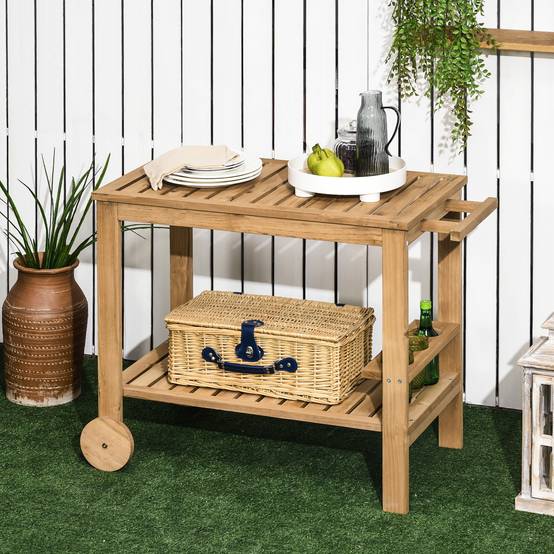 Desserte chariot plancha Bois sapin Cuisine Jardin Rangement bouteilles 95x47cm - ComfortXL Outdoor Living - Image 3