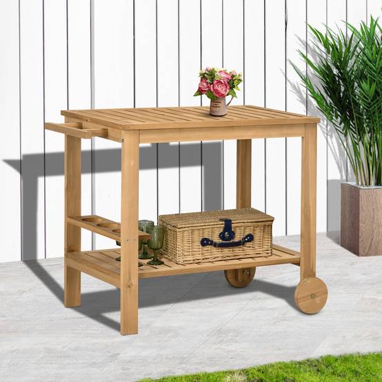 Desserte chariot plancha Bois sapin Cuisine Jardin Rangement bouteilles 95x47cm - ComfortXL Outdoor Living - Image 4