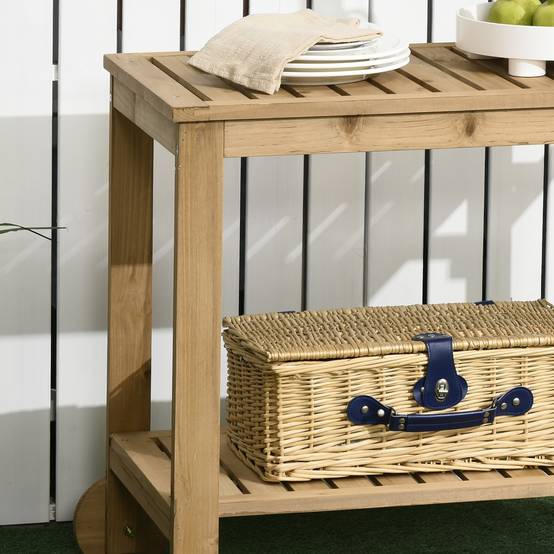 Desserte chariot plancha Bois sapin Cuisine Jardin Rangement bouteilles 95x47cm - ComfortXL Outdoor Living - Image 10
