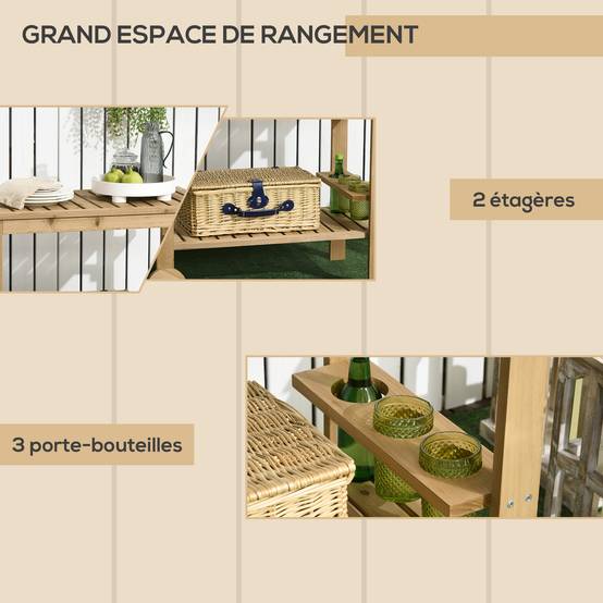 Desserte chariot plancha Bois sapin Cuisine Jardin Rangement bouteilles 95x47cm - ComfortXL Outdoor Living - Image 6