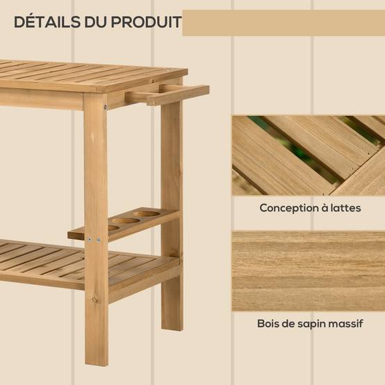 Desserte chariot plancha Bois sapin Cuisine Jardin Rangement bouteilles 95x47cm - ComfortXL Outdoor Living - Image 8