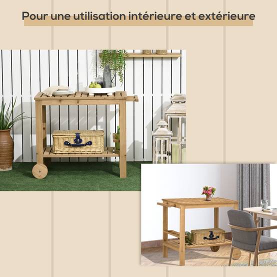 Desserte chariot plancha Bois sapin Cuisine Jardin Rangement bouteilles 95x47cm - ComfortXL Outdoor Living - Image 9