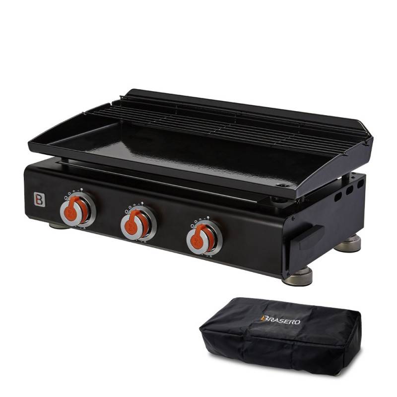 Brasero - Plancha au gaz Silvia IIG - BRASERO - 3 brûleurs - Surface cuisson 64 x 34 cm - Plaque acier émaillée - Noir + Housse OFFERTE - Image 1