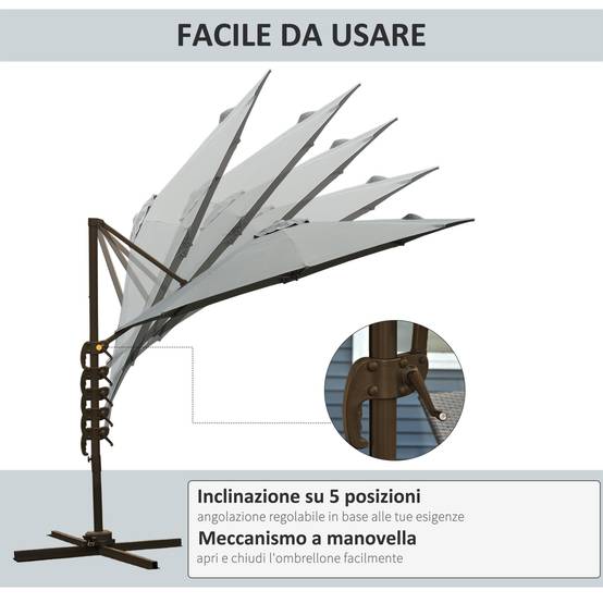 Parasol de jardin à manivelle et 8 baleines avec angle réglable, Ø2,95x2,5 m, gris - Image 6