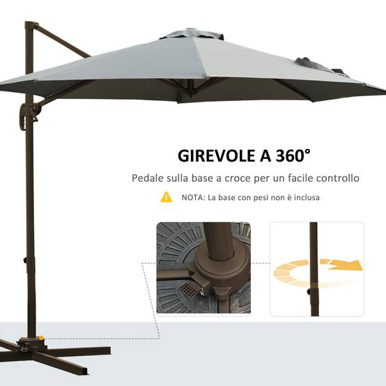 Parasol de jardin à manivelle et 8 baleines avec angle réglable, Ø2,95x2,5 m, gris - Image 7
