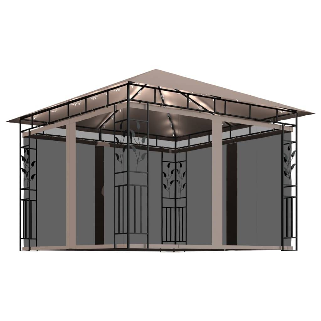 Tonnelle Aluminium Taupe avec Moustiquaire et LED 3 x 3 x 2.73 m - PANGIVO - Image 2