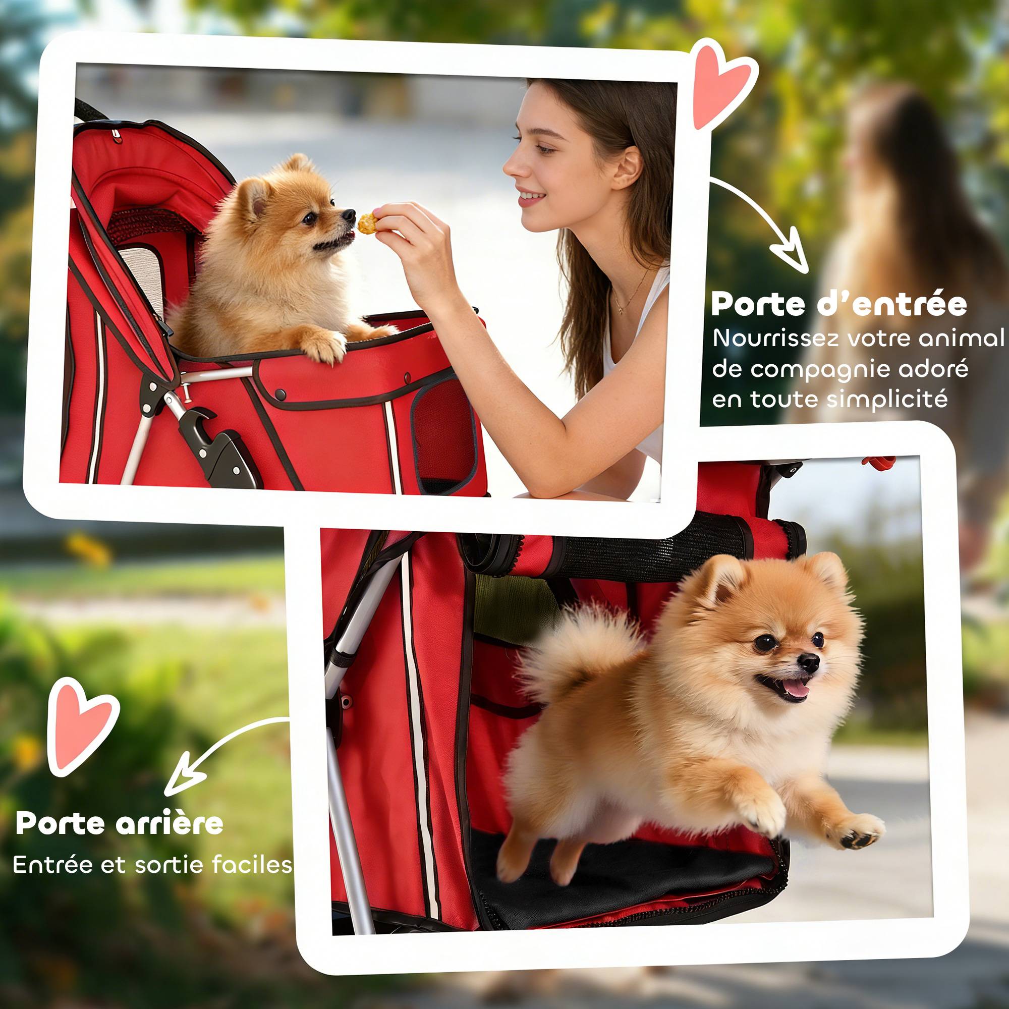 Poussette buggy pliable animaux chariot pliante chien chat porte-gobelet panier de rangement 75 x 45 x 97 cm rouge - Image 9