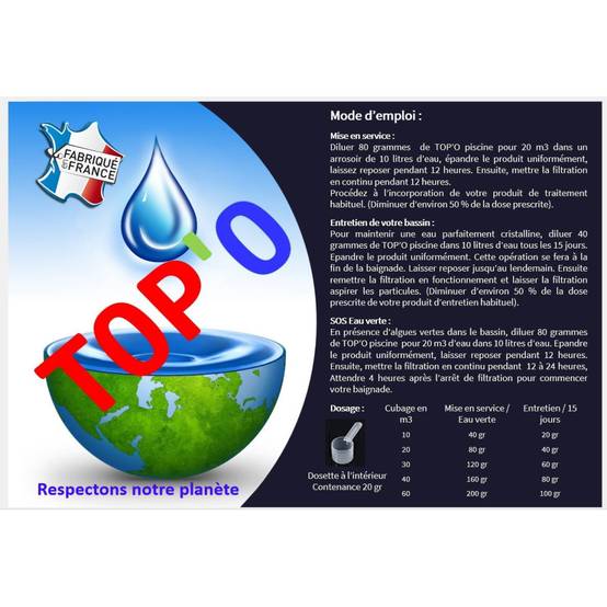 TOP'O - Clarifiant piscine, algicide, floculent, capteur de fer 500g - Image 2