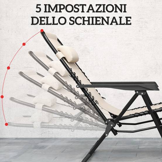 Ensemble de 2 chaises longues pliantes zéro gravité avec dossier réglable et table, beige - Image 6
